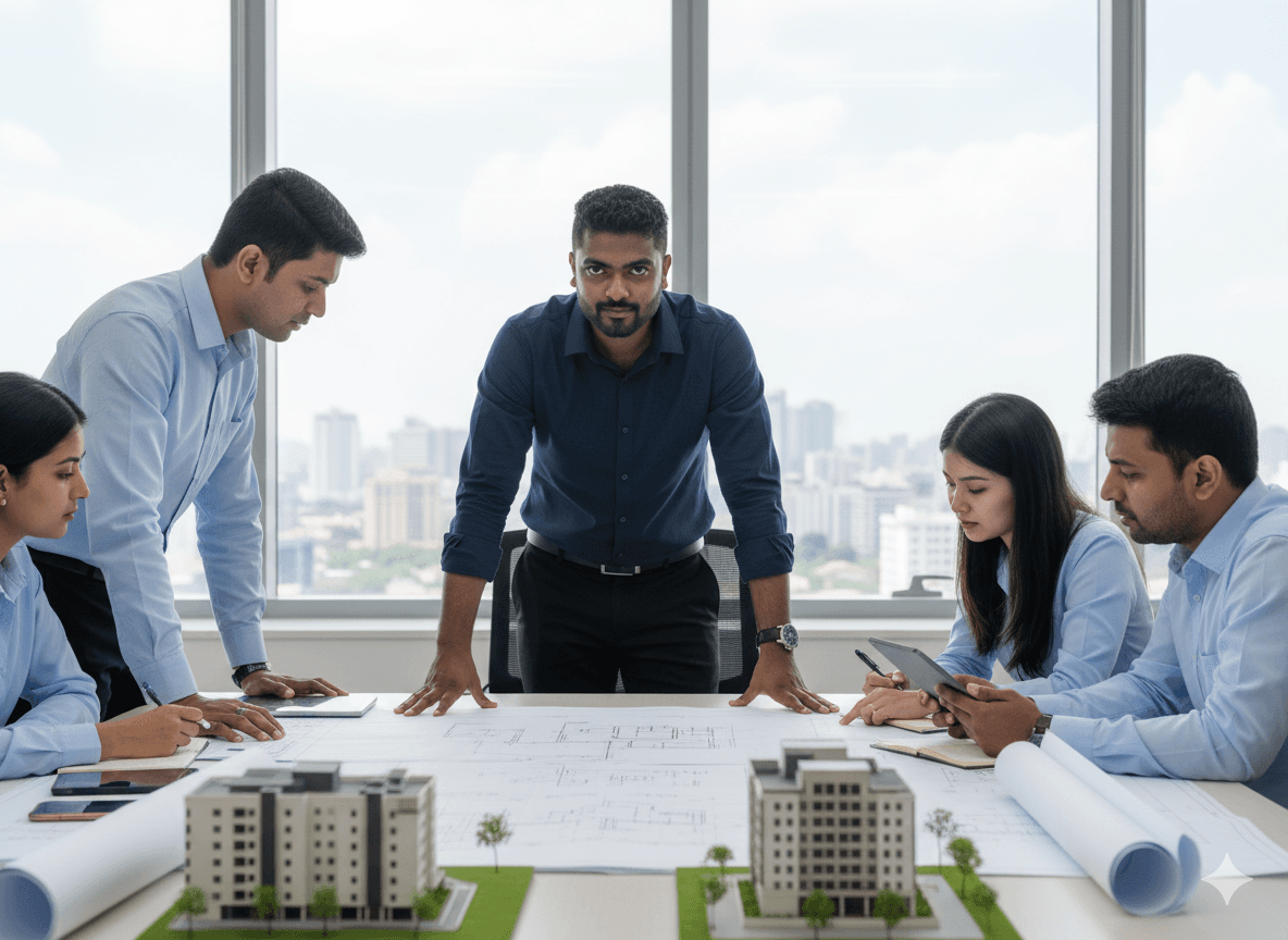 Construction team working on a project